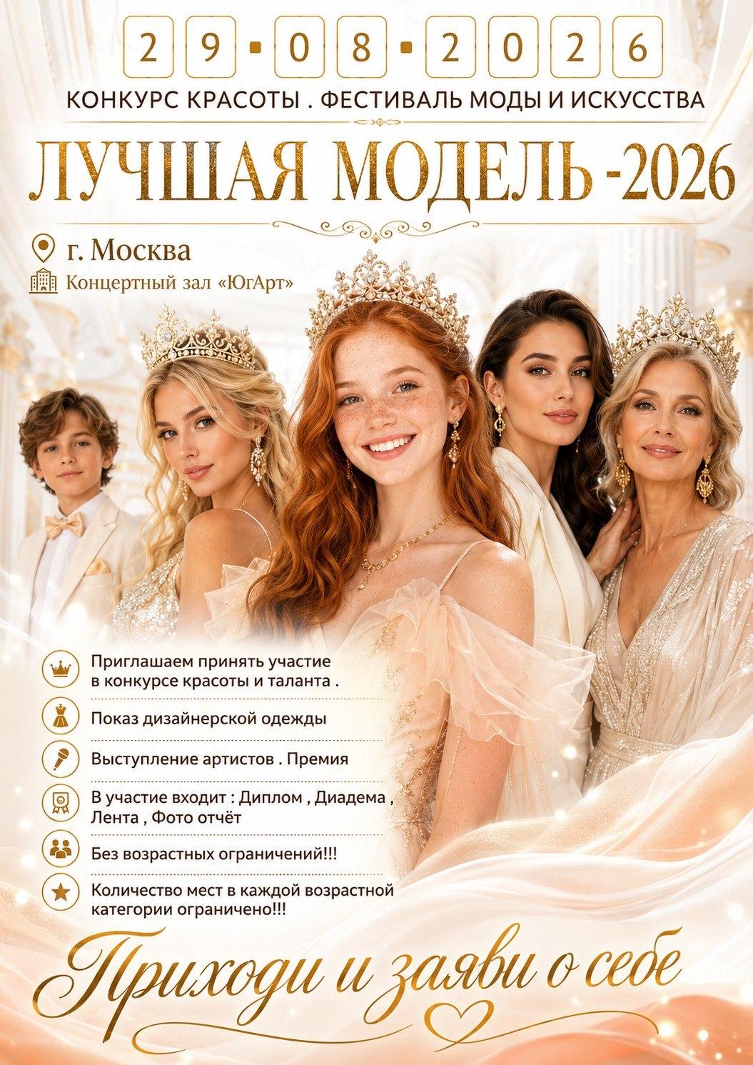 29 АВГУСТА 2026 г. МОСКВА КОНКУРС КРАСОТЫ И ТАЛАНТА. %22 ЛУЧШАЯ МОДЕЛЬ -2026%22